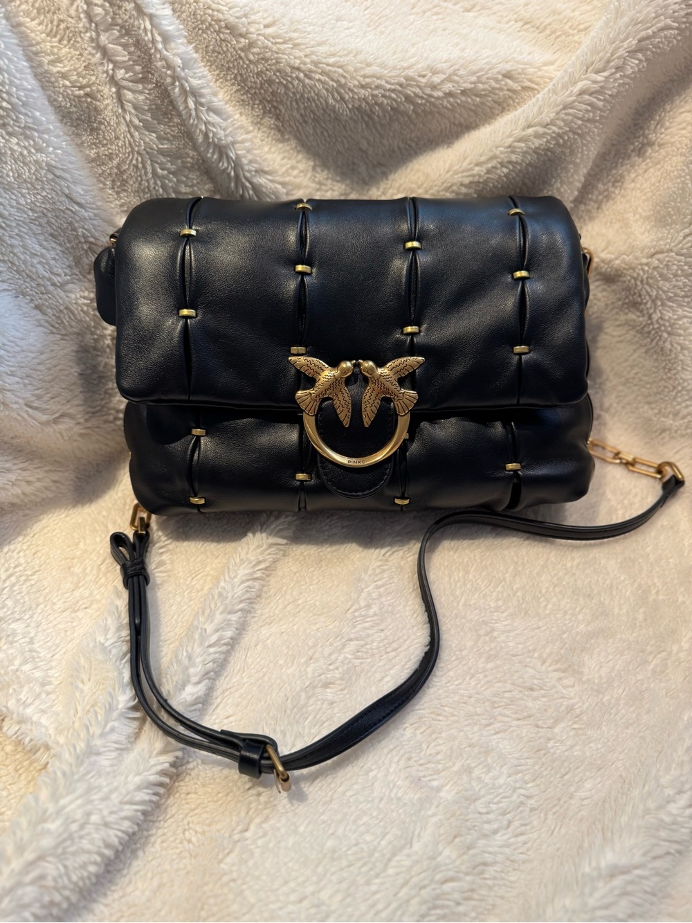Pinko Black Quilted Leather Shoulder like new - Picture 2 of 9